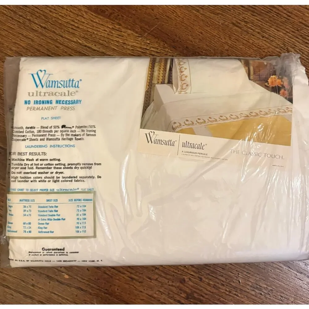 Vintage RARE Wamsutta Ultracale Flat Sheet King White Blue Embroidery Coquette